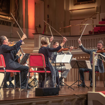 Krista Buckland Reisner, Rohan Gregory, Peter Sulski, Mark Berger, and Joshua Gordon perform at Mechanics Hall in Worcester